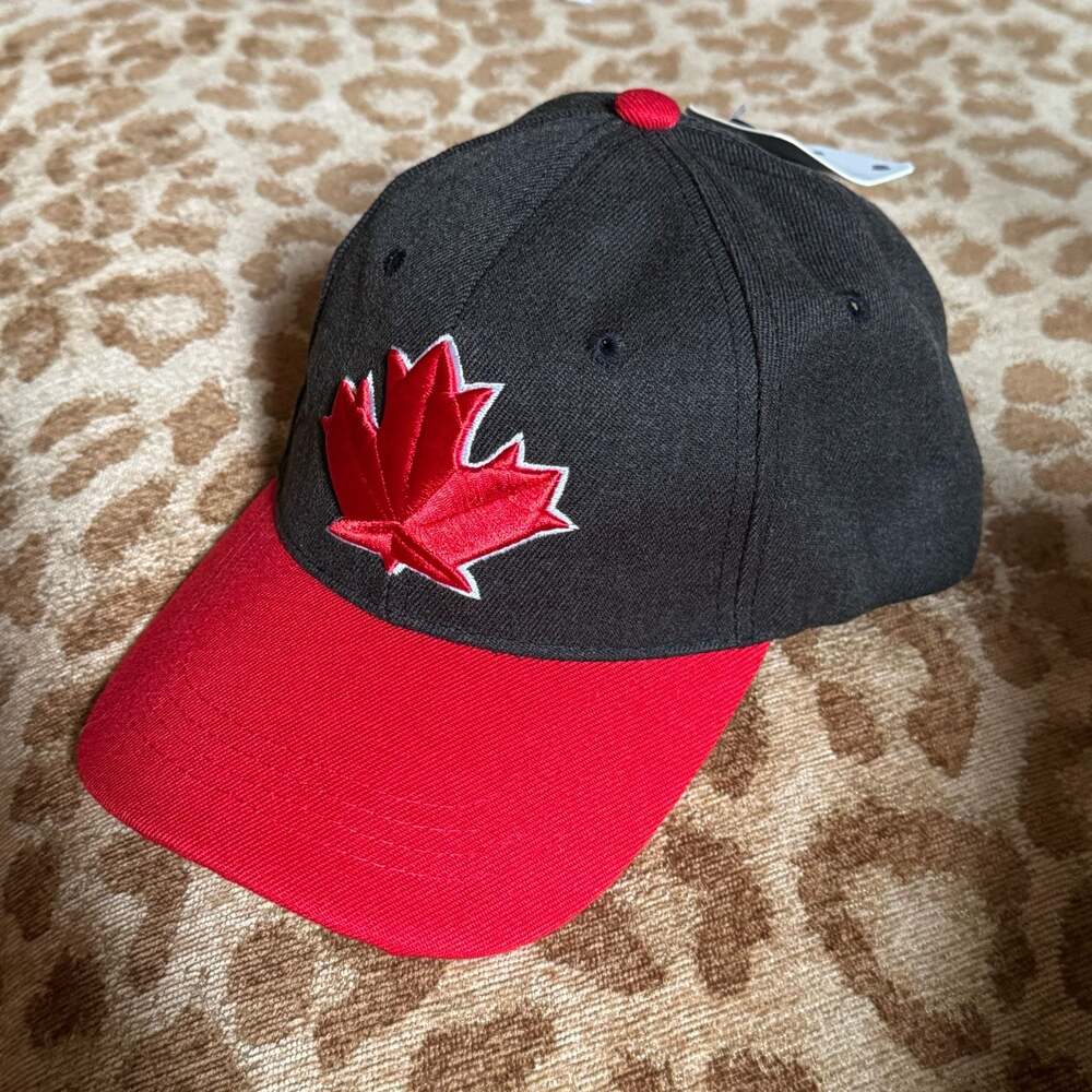 Inspire CAPS Black and Red Embroidered Canada Maple Leaf Adjustable Baseball Hat